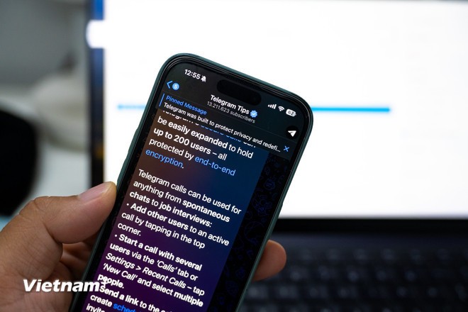 Giao diện Telegram. (Ảnh: Minh Sơn/Vietnam+)