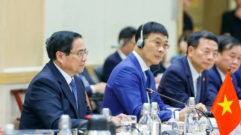 Thủ tướng Phạm Minh Chính phát biểu ý kiến tại hội đàm. (Ảnh: NHẬT BẮC/VGP)