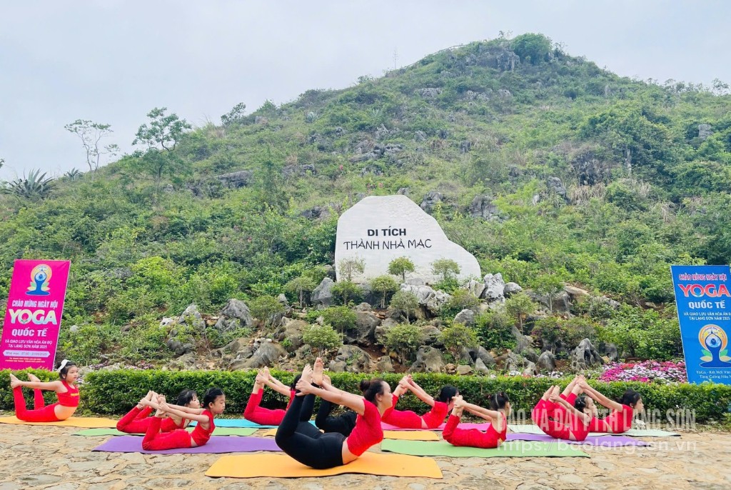 Học viên CLB yoga trải nghiệm tập luyện tại di tích Thành Nhà Mạc