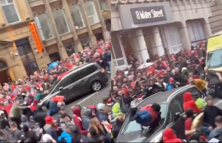 Chiếc xe màu xám gây tai nạn khi CĐV Liverpool diễu hành ăn mừng chức vô địch