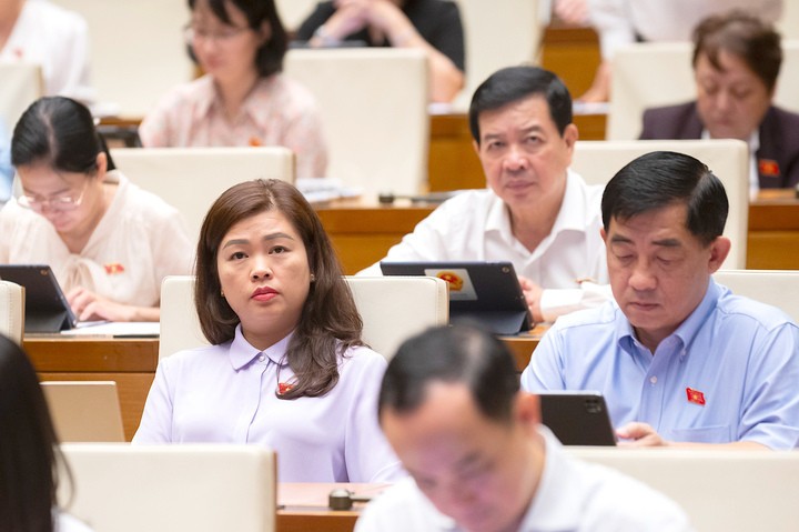 Các đại biểu thảo luận tại hội trường.