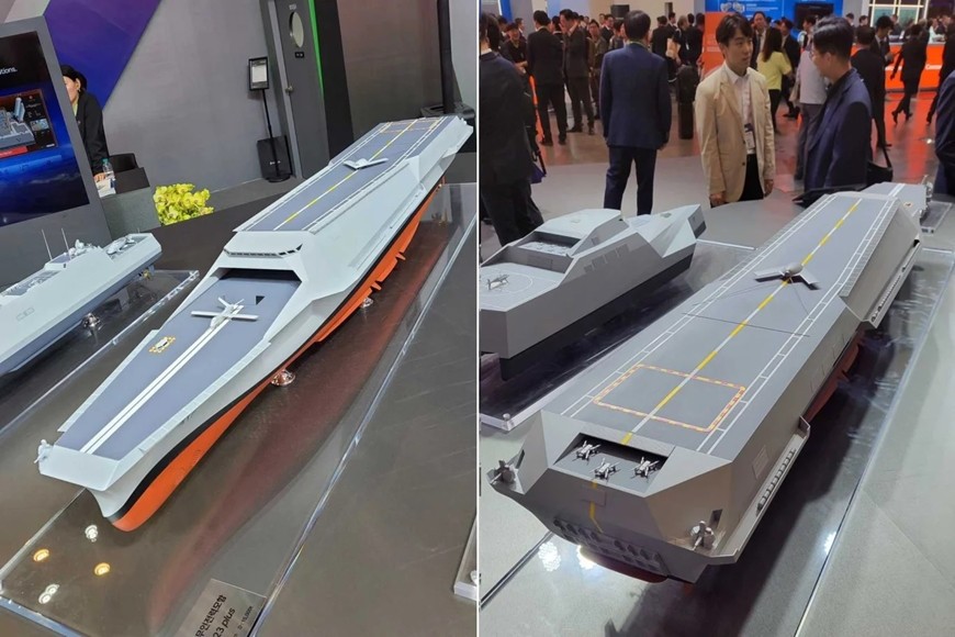 Mô hình thu nhỏ của tàu sân bay không người lái HCX-23 Plus của Hàn Quốc. Ảnh: 315th_IGNIB