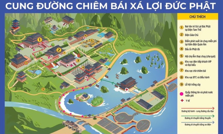 Các tuyến đường cung rước xá lợi Phật về chùa Tam Chúc