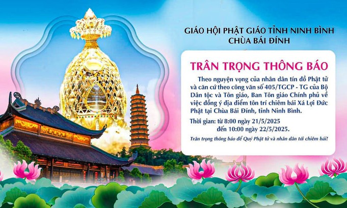 Chùa Bái Đính là địa điểm tiếp theo được tôn trí xá lợi Đức Phật