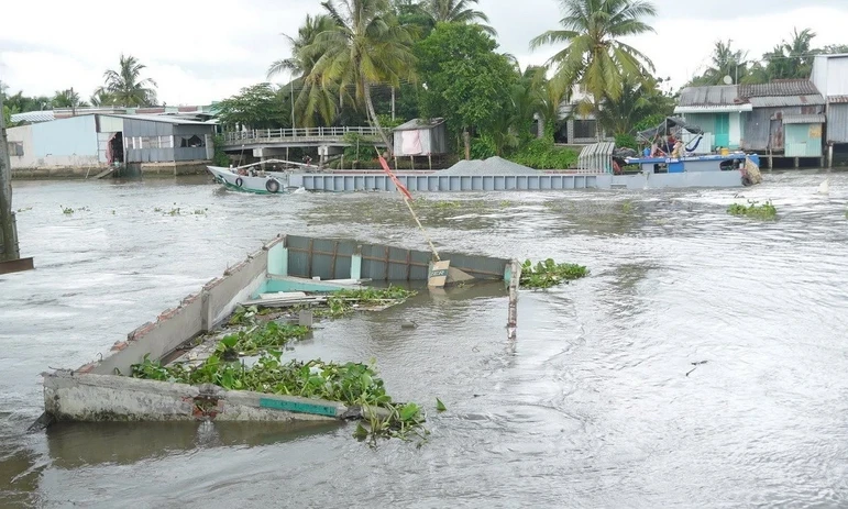 Cần Thơ: Sạt lở nghiêm trọng nhấn chìm một nhà dân ở huyện Thới Lai