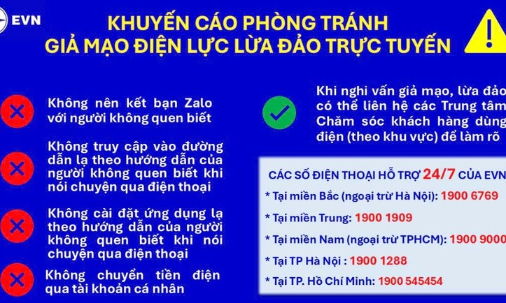 EVN khuyến cáo người dân cảnh giác với 'chiêu trò' giả mạo điện lực để lừa đảo trực tuyến
