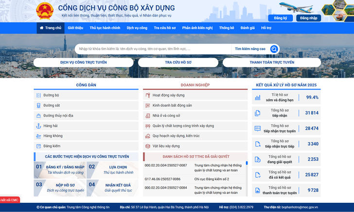 Bộ Xây dựng: 100% TTHC liên quan đến doanh nghiệp được thực hiện trực tuyến, thông suốt