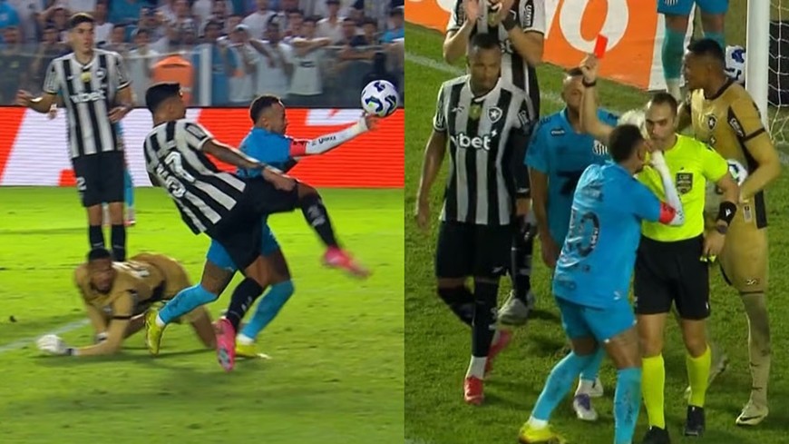 Neymar tái hiện “Bàn tay của Chúa” và bị đuổi khỏi sân. Ảnh: The Score