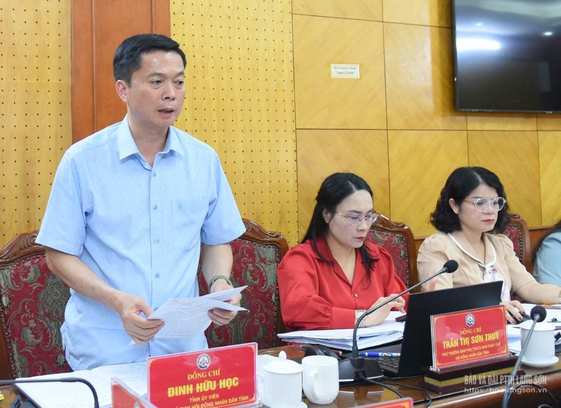 Đồng chí Đinh Hữu Học, Phó Chủ tịch Thường trực HĐND tỉnh phát biểu ý kiến tại cuộc họp