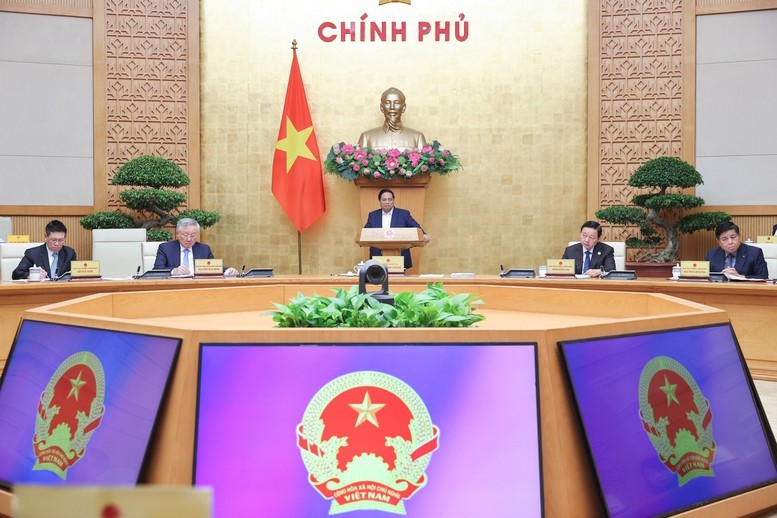 Thủ tướng Phạm Minh Chính chủ trì Phiên họp Chính phủ thường kỳ tháng 5/2025 - Ảnh: VGP/Nhật Bắc