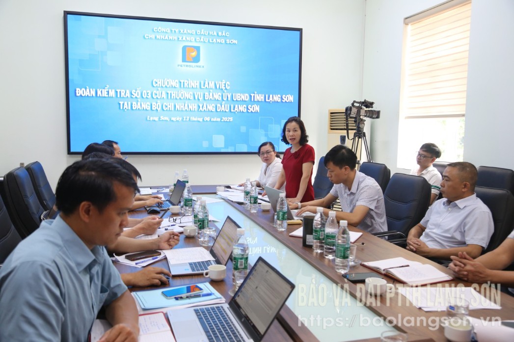 Đại diện Chi nhánh Xăng dầu Lạng Sơn phát biểu tại buổi kiểm tra