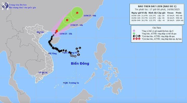 Dự báo đường đi và khu vực ảnh hưởng của bão số 1 Wutip. (Nguồn: NCHMF)