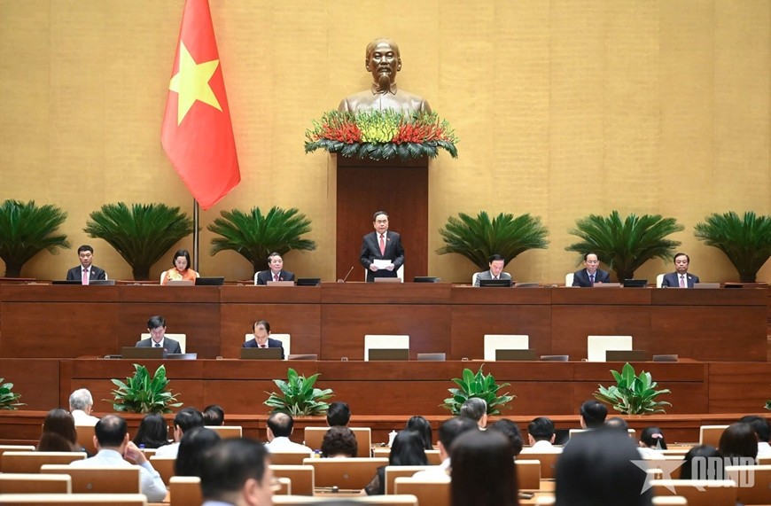 Chủ tịch Quốc hội Trần Thanh Mẫn điều hành nội dung phiên họp. Ảnh: TRỌNG HẢI