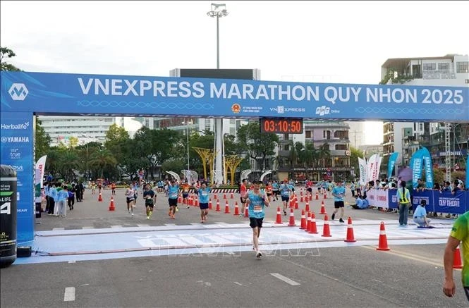 12000名选手参加2025年归仁VnExpress马拉松赛。图自越通社