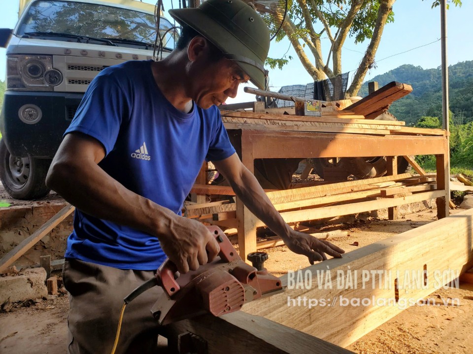 Công nhân làm việc tại xưởng chế biến gỗ trên địa bàn huyện Đình Lập