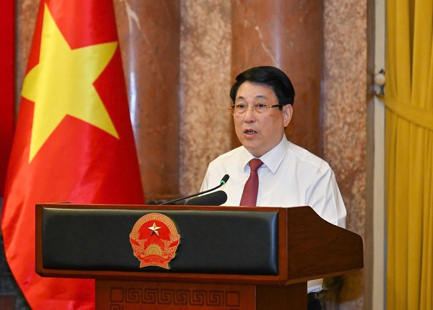 Chủ tịch nước Lương Cường phát biểu tại buổi gặp mặt, tuyên dương các nhà báo, người làm báo tiêu biểu.