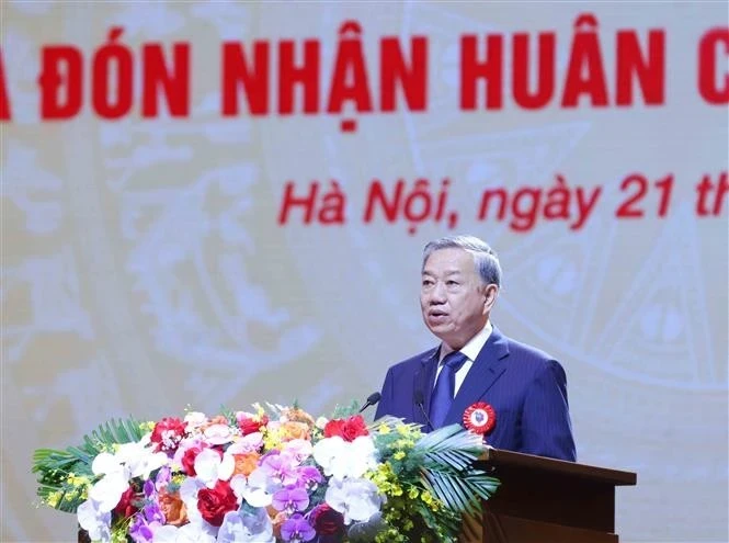 越共中央总书记苏林发表讲话。图自越通社