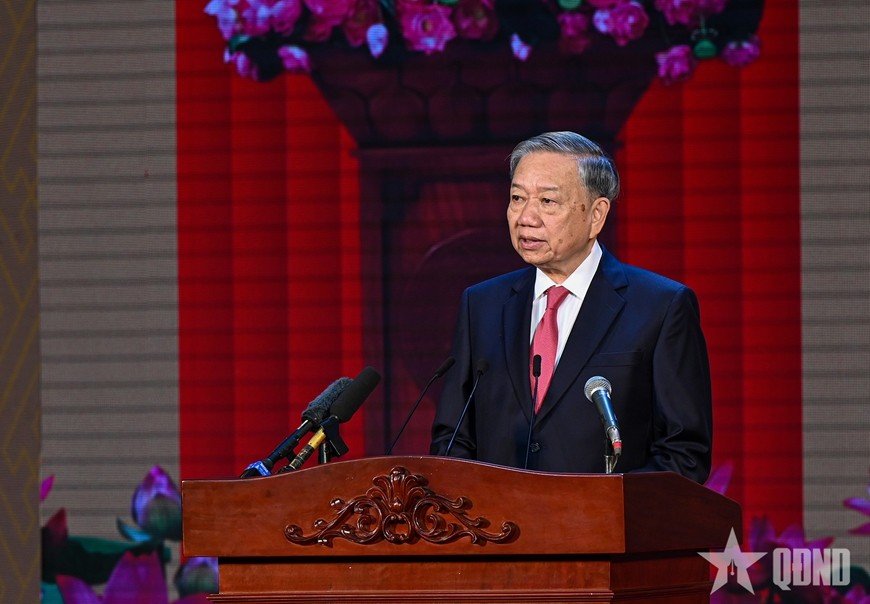 Tổng Bí thư Tô Lâm phát biểu chỉ đạo tại buổi lễ.