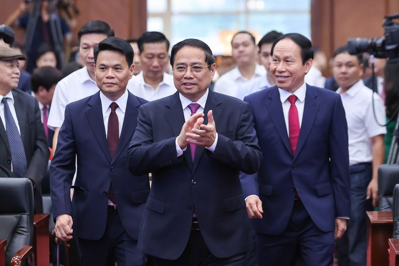 Đồng chí Phạm Minh Chính, Ủy viên Bộ Chính trị, Thủ tướng Chính phủ dự lễ công bố các nghị quyết, quyết định của Trung ương và địa phương tại thành phố Hải Phòng - Ảnh: VGP/Nhật Bắc