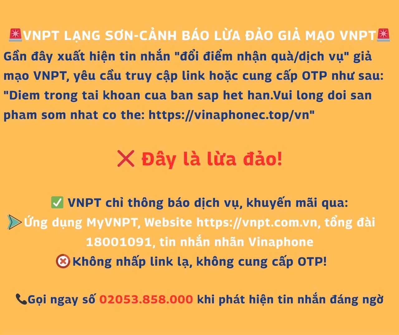 VNPT Lạng Sơn cảnh báo đến khách hàng qua website, nền tảng mạng xã hội