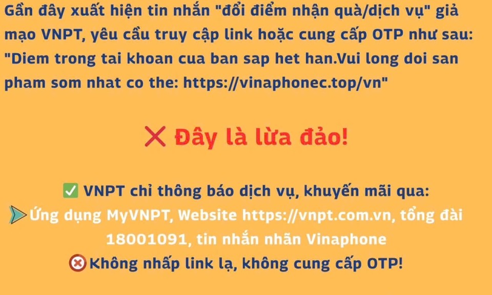 VNPT Lạng Sơn cảnh báo khách hàng cảnh giác với tin nhắn mạo danh để lừa đảo