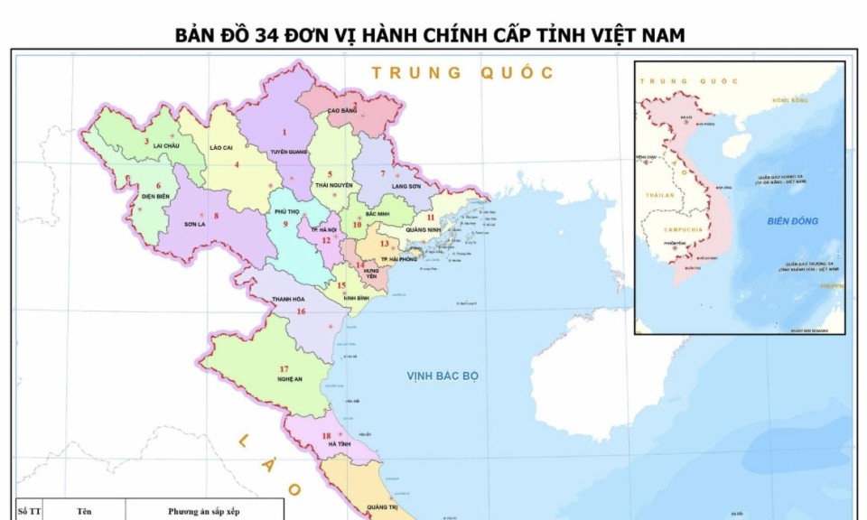 Bản đồ chi tiết 34 tỉnh, thành mới của Việt Nam