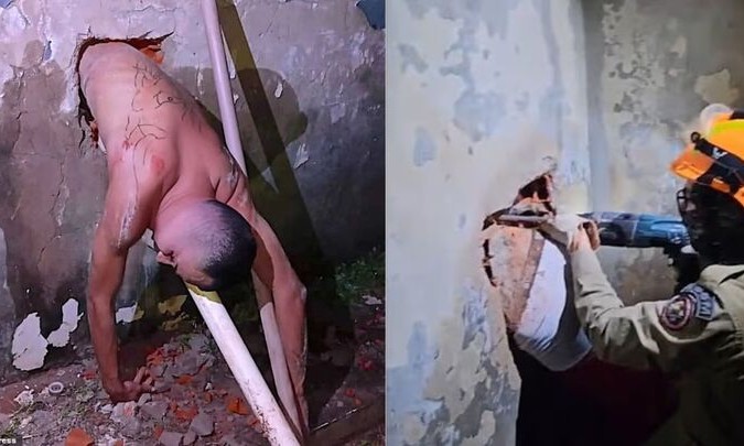 Tù nhân vượt ngục kẹt trong tường vì đào lỗ quá bé, phải gọi cảnh sát giải cứu