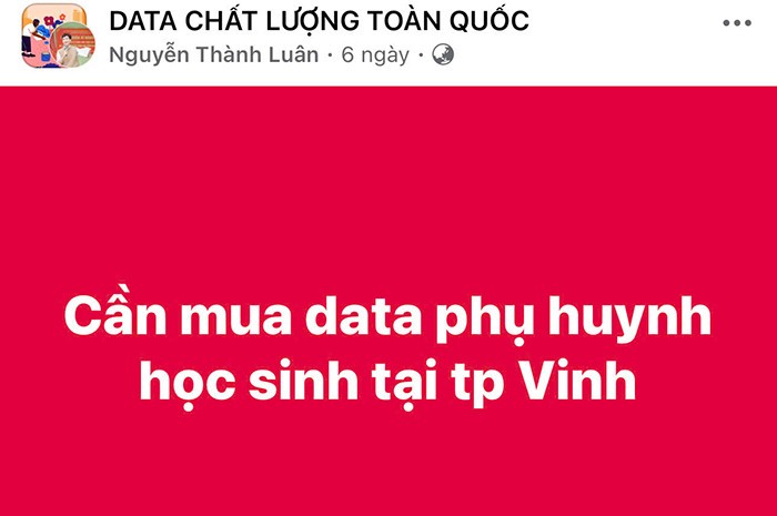 Một người có nhu cầu mua thông tin cá nhân của phụ huynh học sinh đăng tin trong hội nhóm chuyên mua bán thông tin.