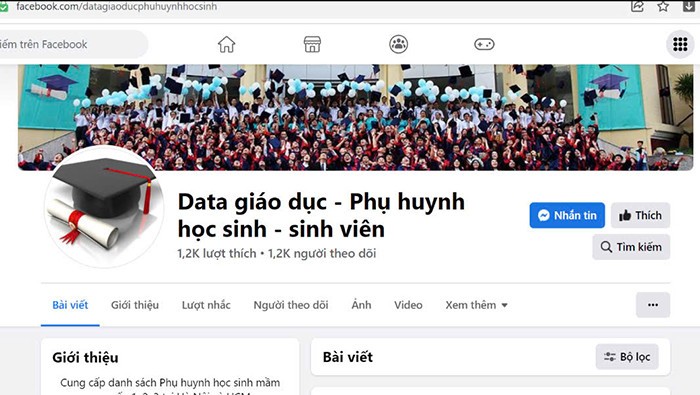 Một fanpage chuyên rao bán thông tin cá nhân học sinh hoạt động công khai.