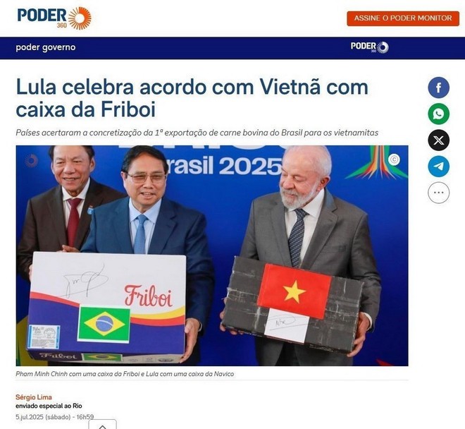 Tờ poder360 đưa tin buổi hội đàm giữa Thủ tướng Phạm Minh Chính và Tổng thống Lula da Silva. (Ảnh chụp màn hình/TTXVN)