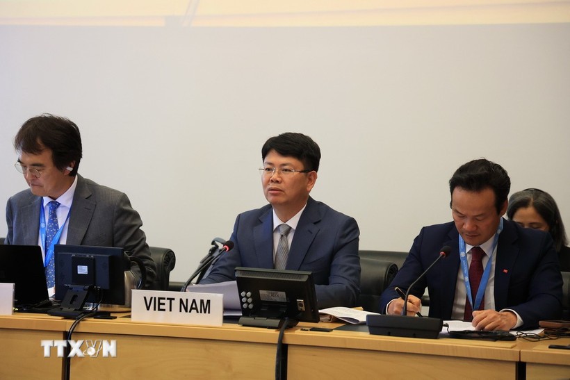 Thứ trưởng Bộ Tư pháp Nguyễn Thanh Tịnh, Trưởng đoàn Việt Nam tham dự Phiên họp. (Ảnh: Anh Hiển/TTXVN)