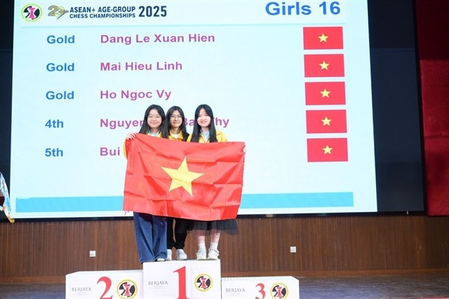 The Vietnamese Girls U16 team win gold of the ASEAN+ Age Groups Chess Championships 2025. (Photo courtesy of Vietnam Chess Federation)