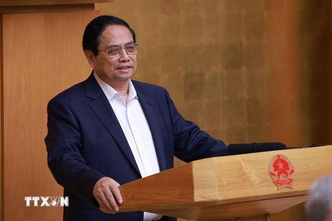Thủ tướng Phạm Minh Chính chủ trì Phiên họp Chính phủ thường kỳ tháng 6 năm 2025 và Hội nghị trực tuyến Chính phủ với các địa phương. (Ảnh: Dương Giang/TTXVN)