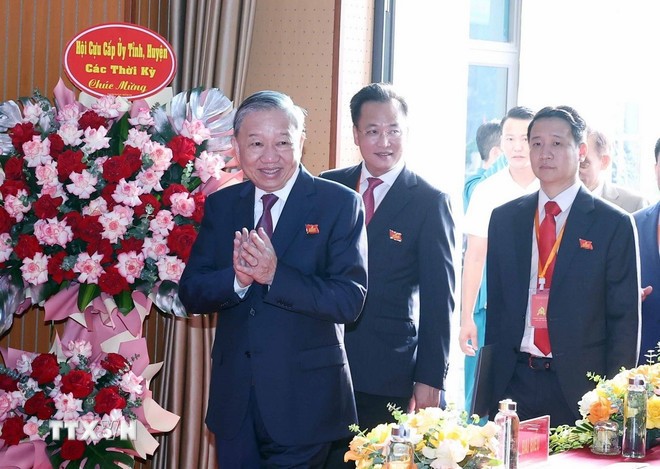 Tổng Bí thư Tô Lâm dự Đại hội đại biểu Đảng bộ xã Nghĩa Trụ lần thứ nhất. (Ảnh: Thống Nhất/TTXVN)