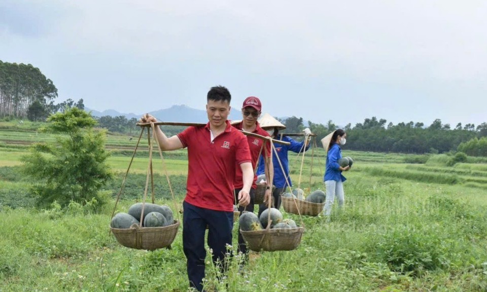 Đoàn viên, thanh niên Agribank Lạng Sơn hỗ trợ vận chuyển dưa hấu cho bà con xã Na Dương
