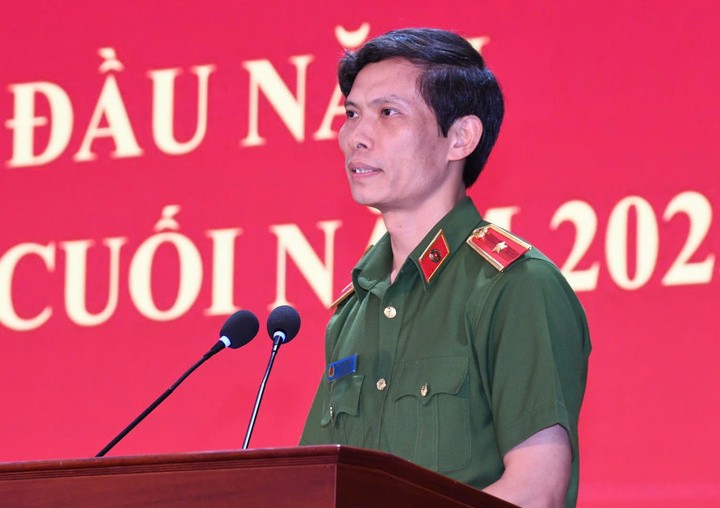 Thiếu tướng Ngô Thanh Bình, Cục trưởng C04 phát biểu tại hội nghị.