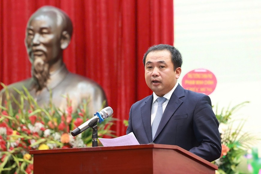 Quyền Bộ trưởng Bộ Nông nghiệp và Môi trường Trần Đức Thắng phát biểu nhận nhiệm vụ. Ảnh: MINH PHONG