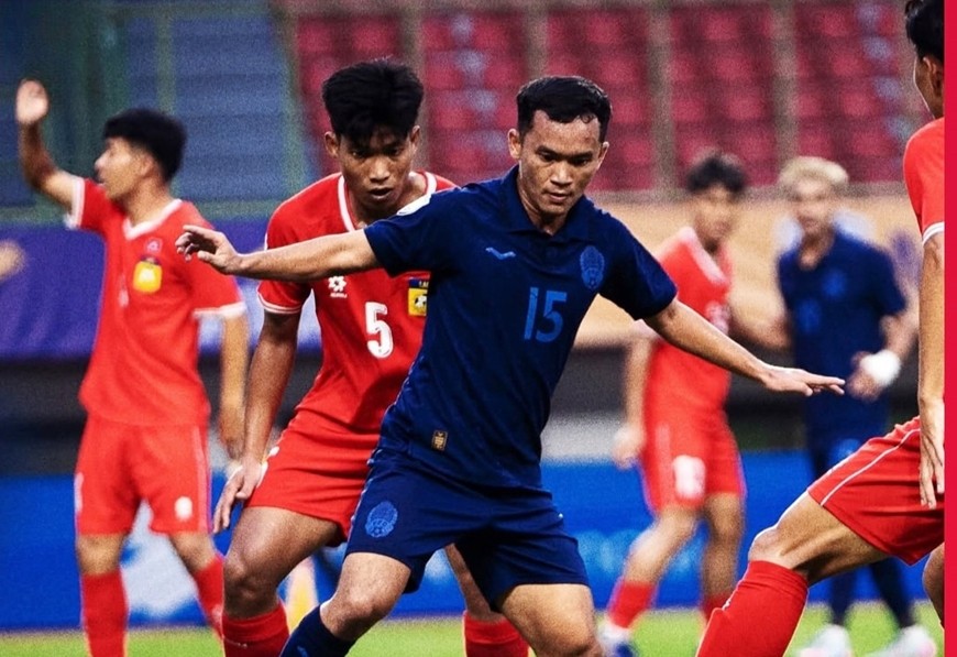  U23 Lào trong trận hòa U23 Campuchia 1-1. Ảnh: ASEAN FOOTBALL
