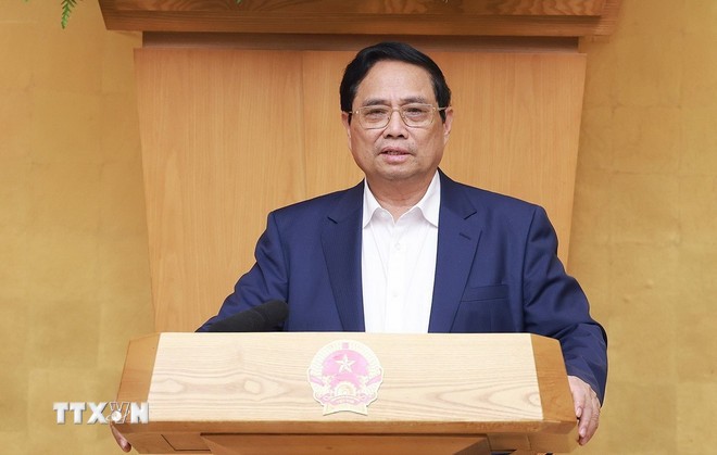 Thủ tướng Phạm Minh Chính kết luận Phiên họp Chính phủ chuyên đề về xây dựng pháp luật tháng 7/2025. (Ảnh: Dương Giang/TTXVN)