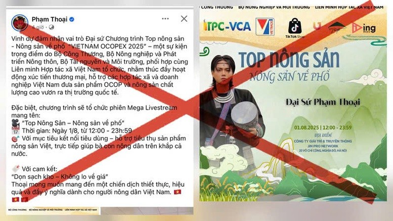 Tài khoản cá nhân của Phạm Thoại đăng tải bài viết và video tuyên bố được chọn làm đại sứ chương trình 