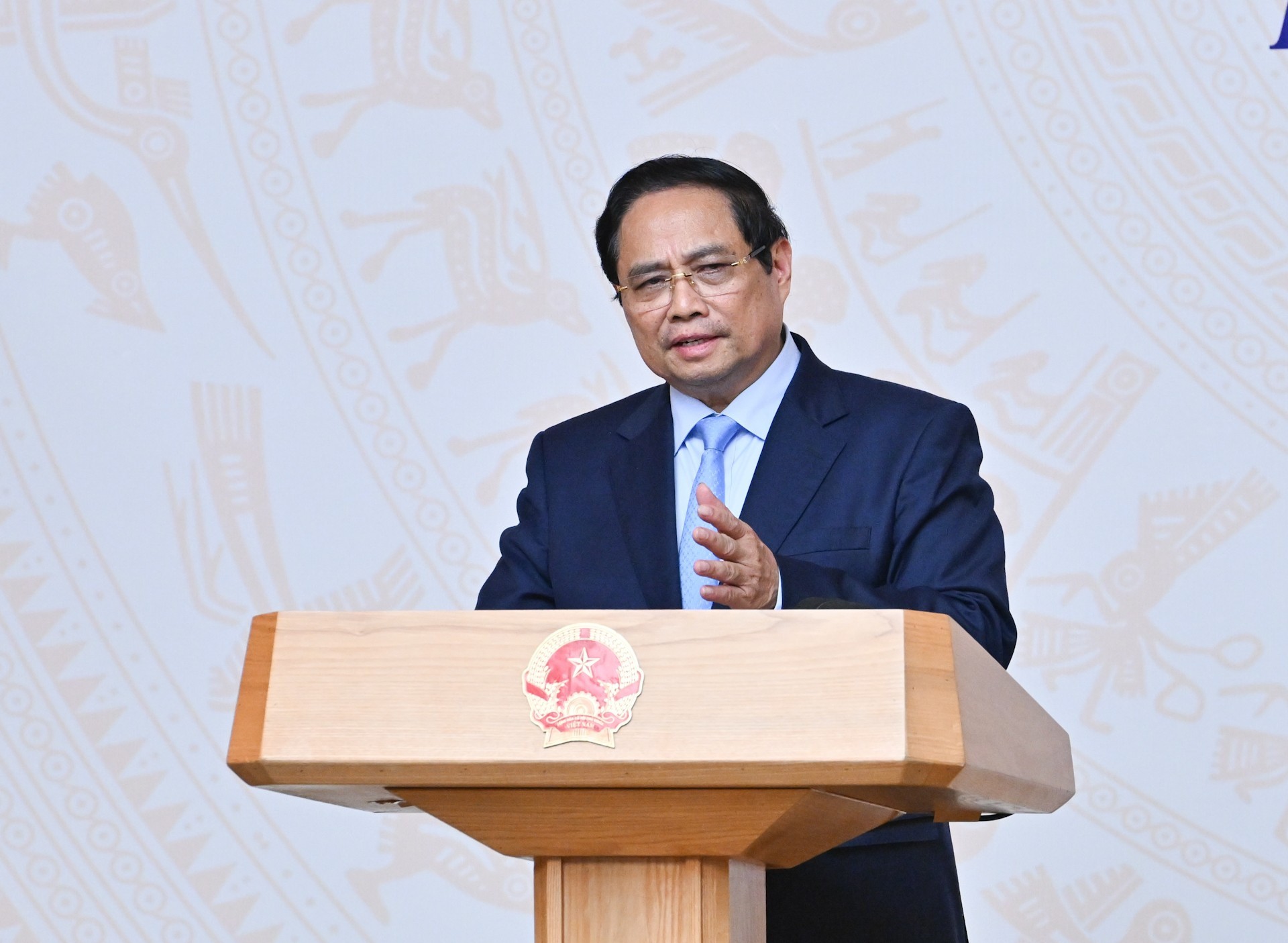 Thủ tướng Phạm Minh Chính phát biểu tại buổi gặp mặt Đoàn ngoại giao tại Việt Nam.
