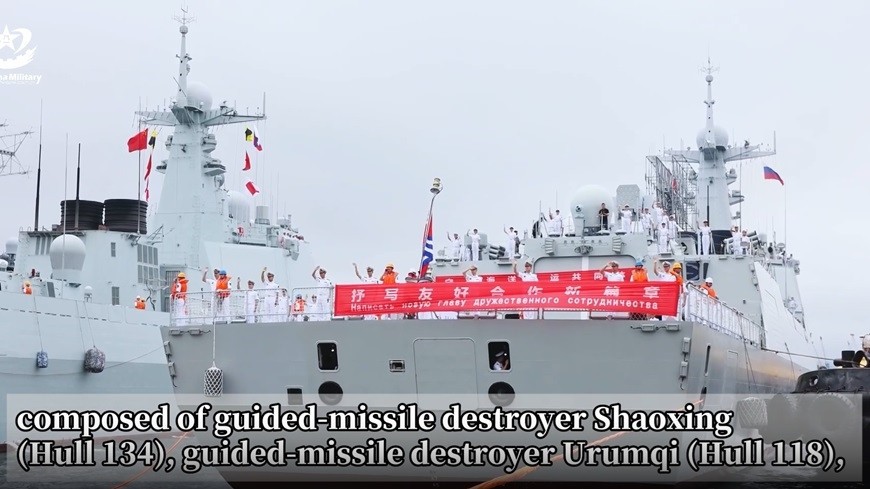 Hình ảnh biên đội tàu hải quân Trung Quốc tại quân cảng Vladivostok. Ảnh: China Military