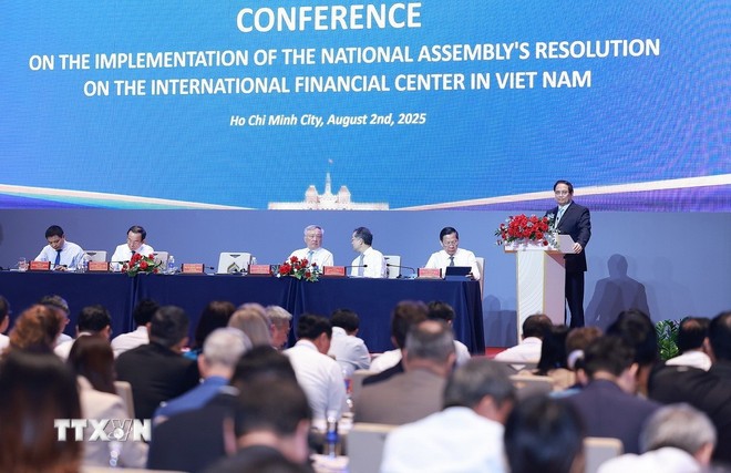 Thủ tướng Phạm Minh Chính, Trưởng Ban Chỉ đạo quốc gia về Trung tâm tài chính quốc tế tại Việt Nam phát biểu chỉ đạo. (Ảnh: Dương Giang/TTXVN)
