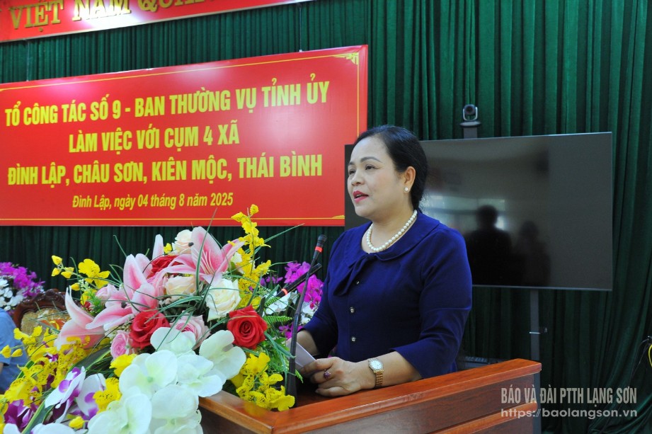 Đồng chí Giáp Thị Bắc, Uỷ viên Ban Thường vụ Tỉnh uỷ, Trưởng Ban Tổ chức Tỉnh uỷ phát biểu tại buổi làm việc