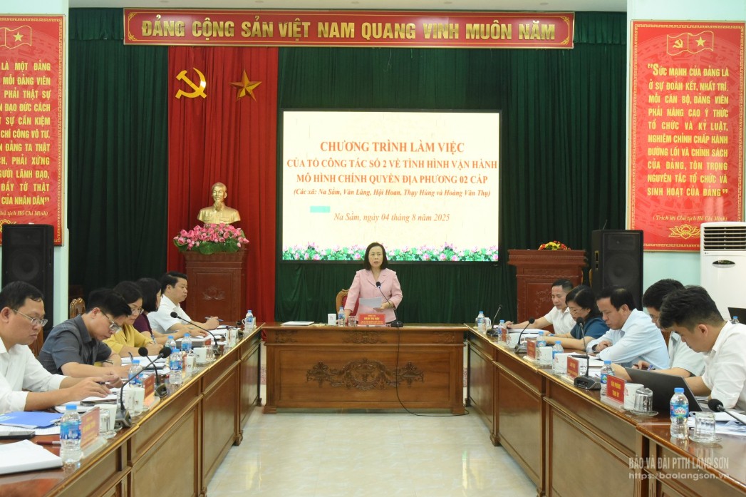 Đồng chí Đoàn Thị Hậu, Phó Bí thư Thường trực Tỉnh ủy, Chủ tịch HĐND tỉnh, tổ trưởng tổ công tác phát biểu tại buổi làm việc