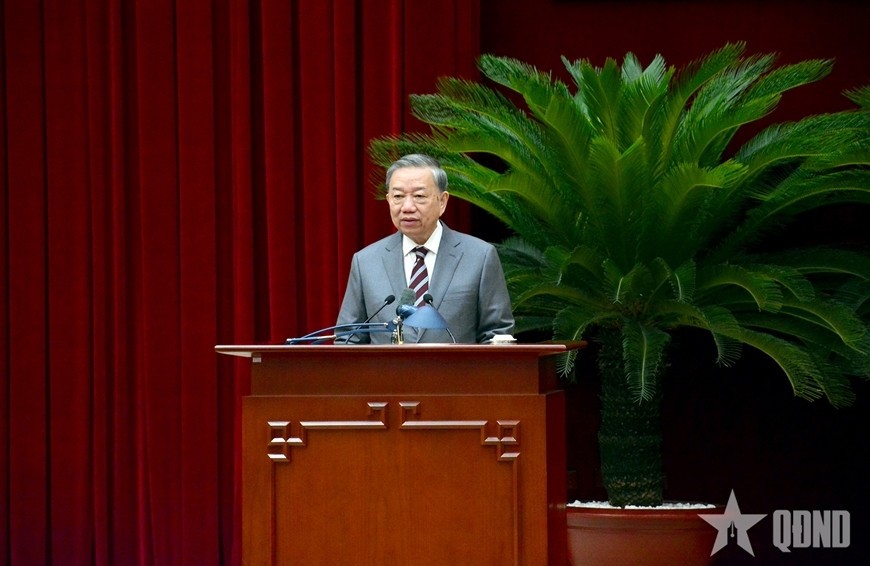 Tổng Bí thư Tô Lâm phát biểu tại buổi gặp mặt các đại biểu trí thức, nhà khoa học, văn nghệ sĩ.