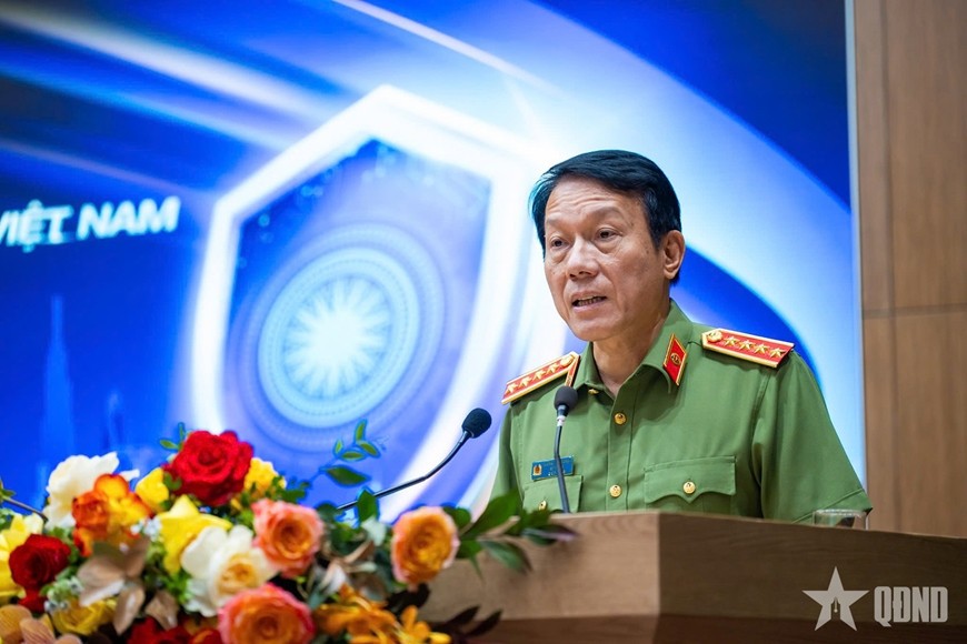 Đại tướng Lương Tam Quang, Ủy viên Bộ Chính trị, Bộ trưởng Bộ Công an phát biểu tại sự kiện.