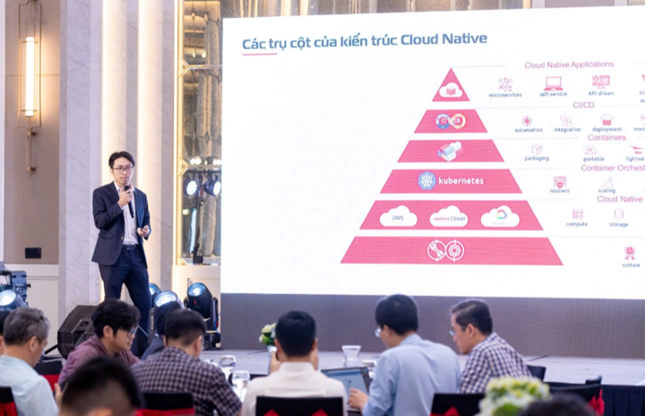 Đại diện Viettel chia sẻ về công nghệ Viettel Kubernetes Engine (VKE).