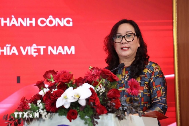 Bà Nguyễn Thị Mai Hương, Phó Giám đốc Sở Văn hóa và Thể thao Hà Nội, phát biểu tại lễ ra mắt. (Ảnh: Tuyết Mai/TTXVN)
