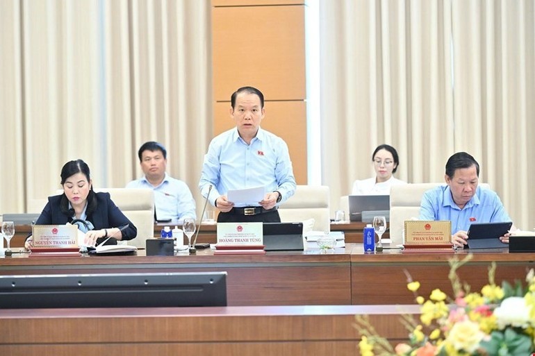 Chủ nhiệm Ủy ban Pháp luật và Tư pháp Hoàng Thanh Tùng trình bày báo cáo thẩm tra. (Ảnh: DUY LINH)